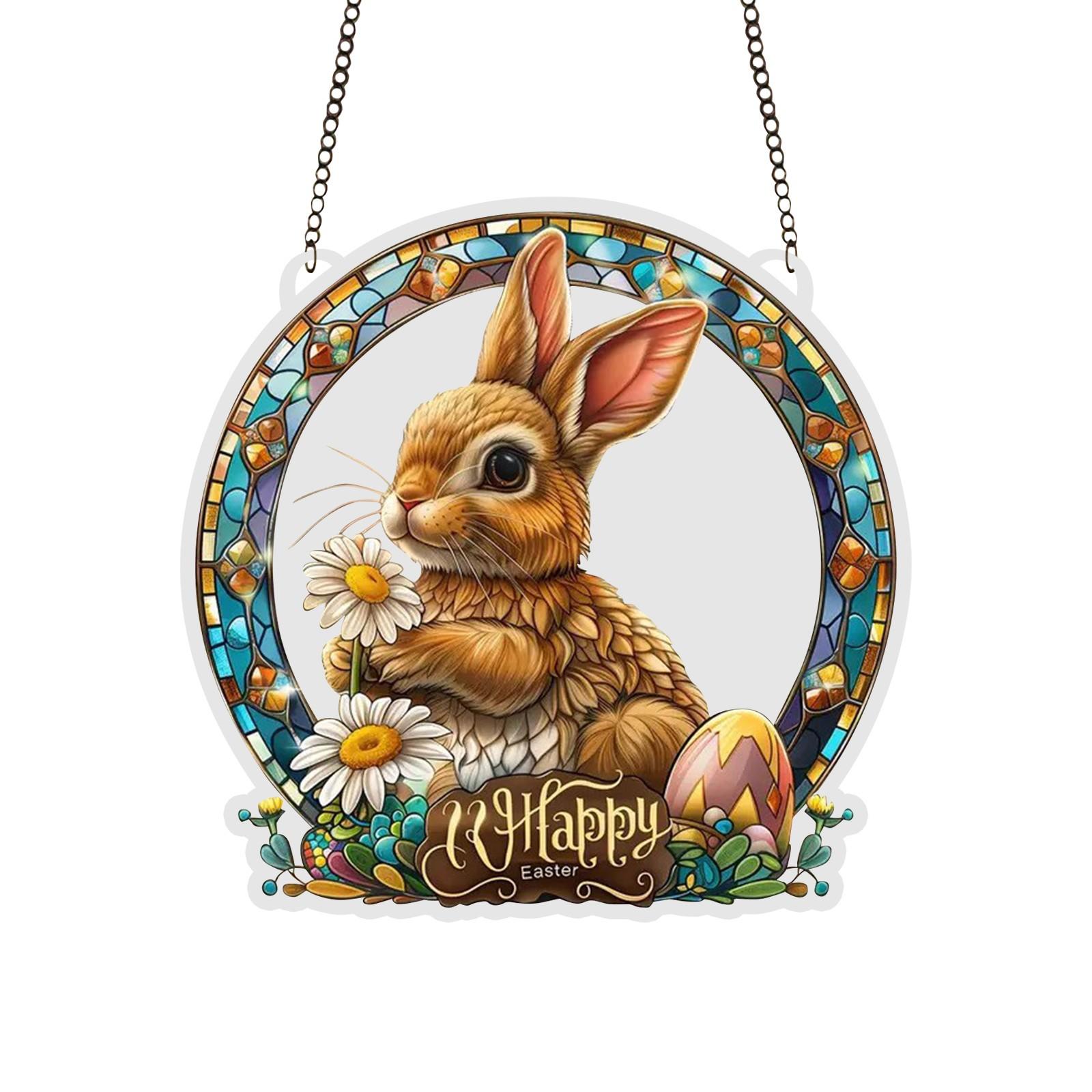 

2D пасхальный кролик декоративный подвесной, пасхальный акриловый домашний подвесной, пасхальный садовый подвесной знак, праздничное украшение One Size