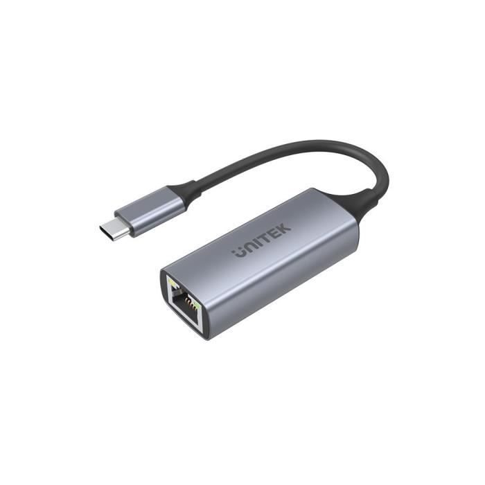 Adaptateur USB C Vers RJ-45 - UNITEK - U1312A - 0,5 M - Contacts En Aluminium - Gris