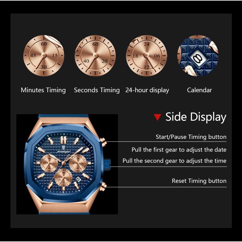 POEDAGAR Functional Watch for Men Date Chronograph Luminous Waterproof Silicone Classic Male Watch Quartz Original Watches