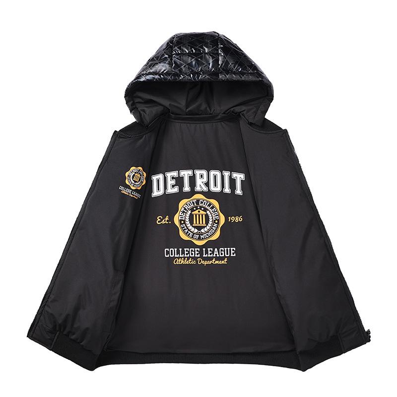 Glossy Cotton Jacket for Men, American Thickened Warm and Loose Versatile Removable Hat, Double-sided Hooded Cotton Jacket
