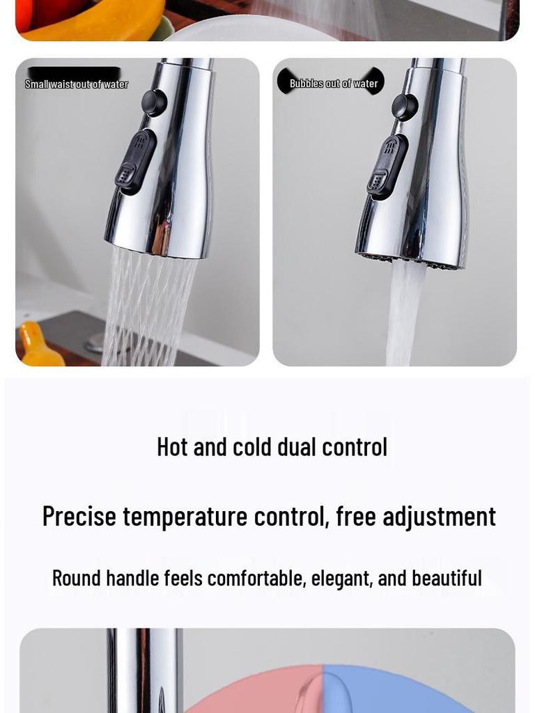 Stainless Steel Telescopic Rotatable Pull-Out Kitchen Faucet with Dual Water Outlets