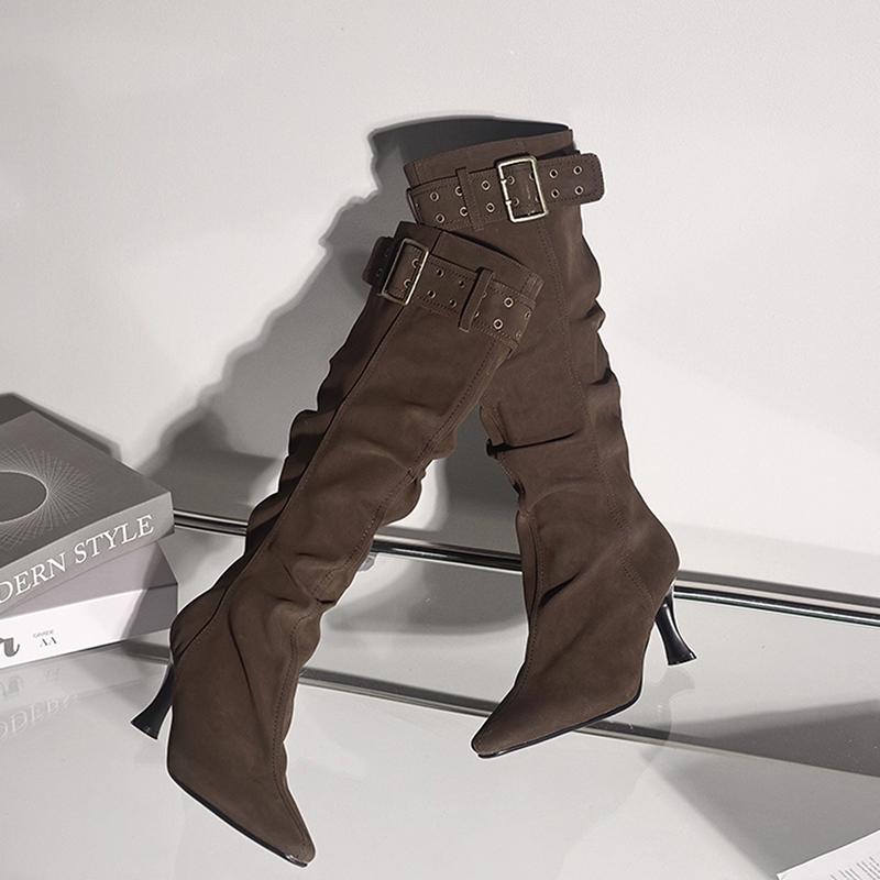 Fashion Autumn Winter Women Long Boots Fashion Thin High Heel Knee High Booties Ladies Sexy Woman Mordern Boats botas de mujer