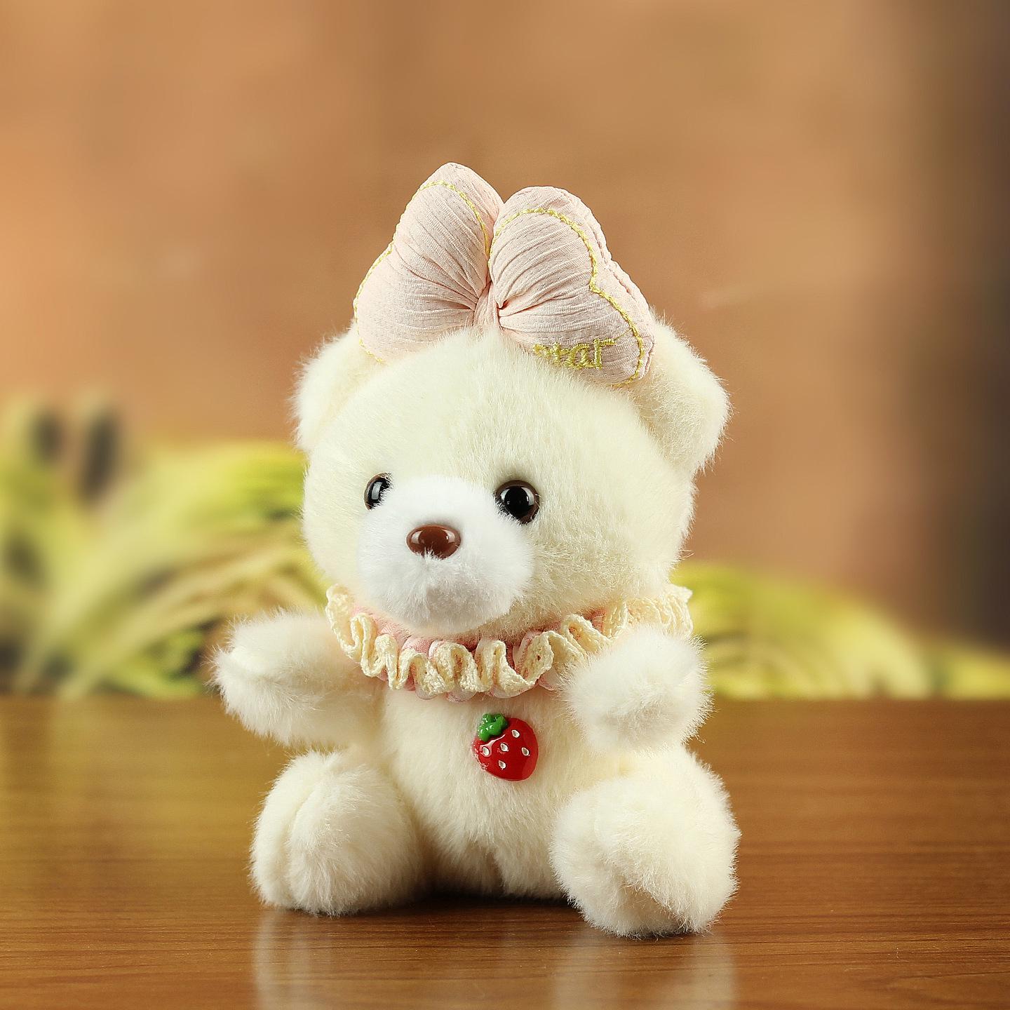 Kawaii Bow Tie Bear Plush Keychain Backpack Charm Approximately 16 cm