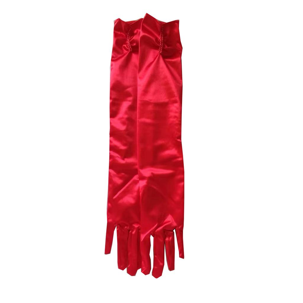 1 Paar Braut Braut Hochzeitshandschuhe Rot Schwarz Weiß Elfenbein Lang Perlenbesetzt Satin Elegant für Damen Finger gants mariage luvas de noiva