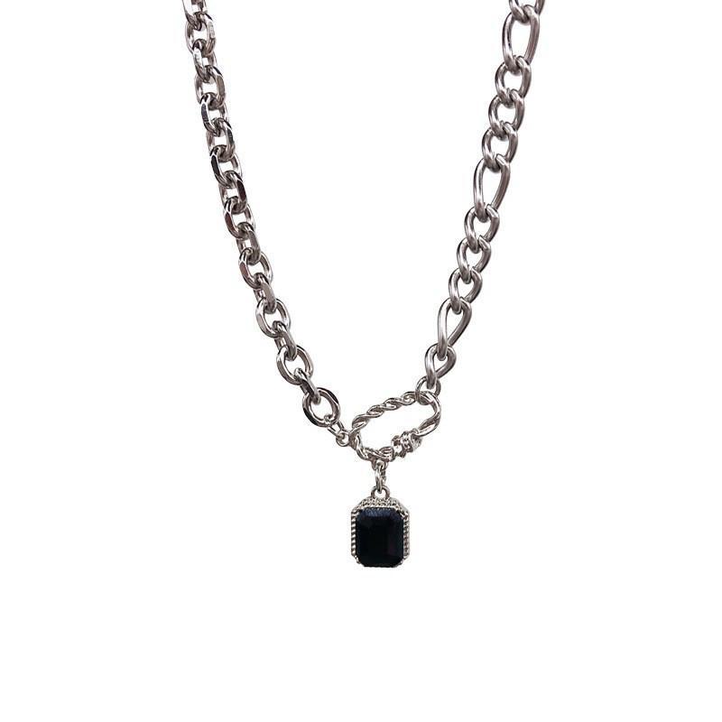 Black Zircon Irregular Square Necklace - Light Luxury Hip-Hop Style Clavicle Chain