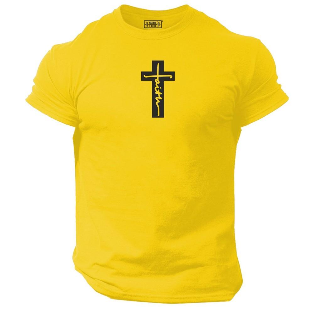 Faith Cross T Shirt Gym Clothing Bodybuilding Training Workout Exercise Mma Top