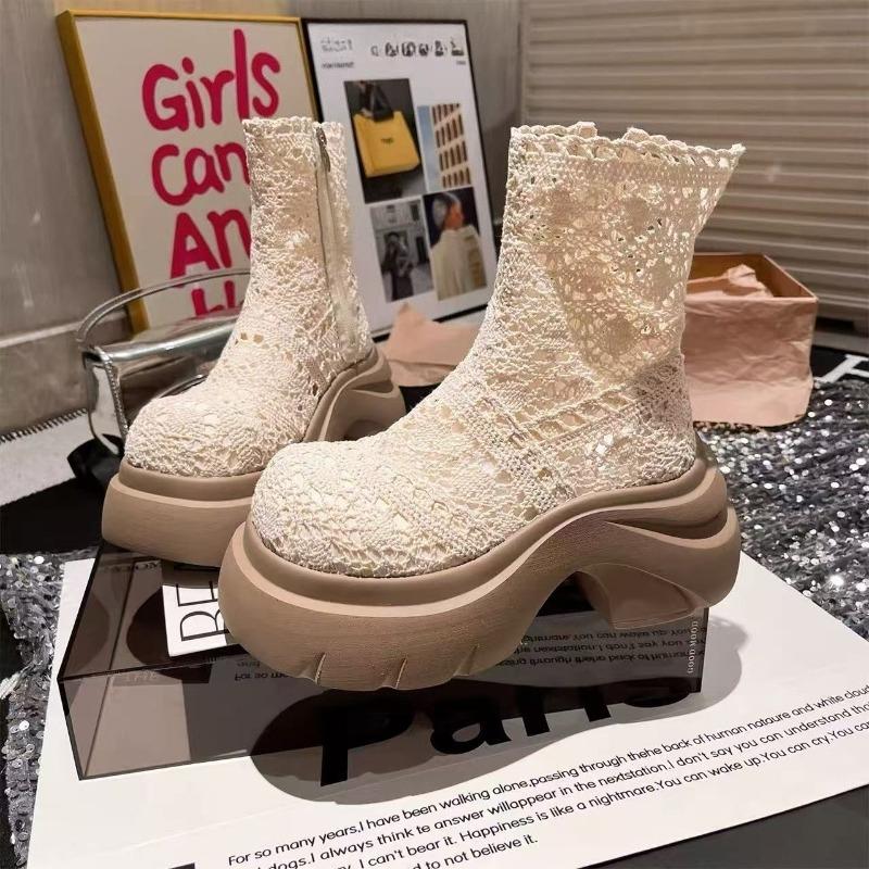 Mode 2025 Sommer Neu Flache Mode Spitze Mesh Lässig Runde Zehenpartie Stiefeletten Atmungsaktiv Damen