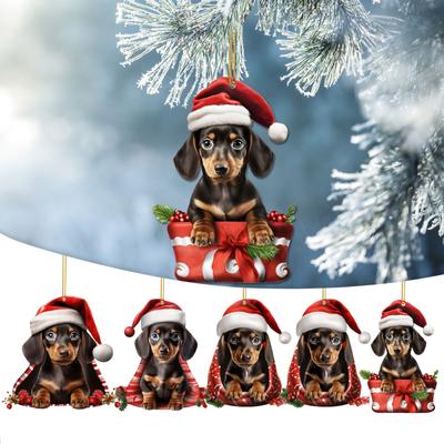 Hot Dachshund Acrylic Flat Car Decorations Christmas Christmas Tree Hanging Decorations Home Decorations