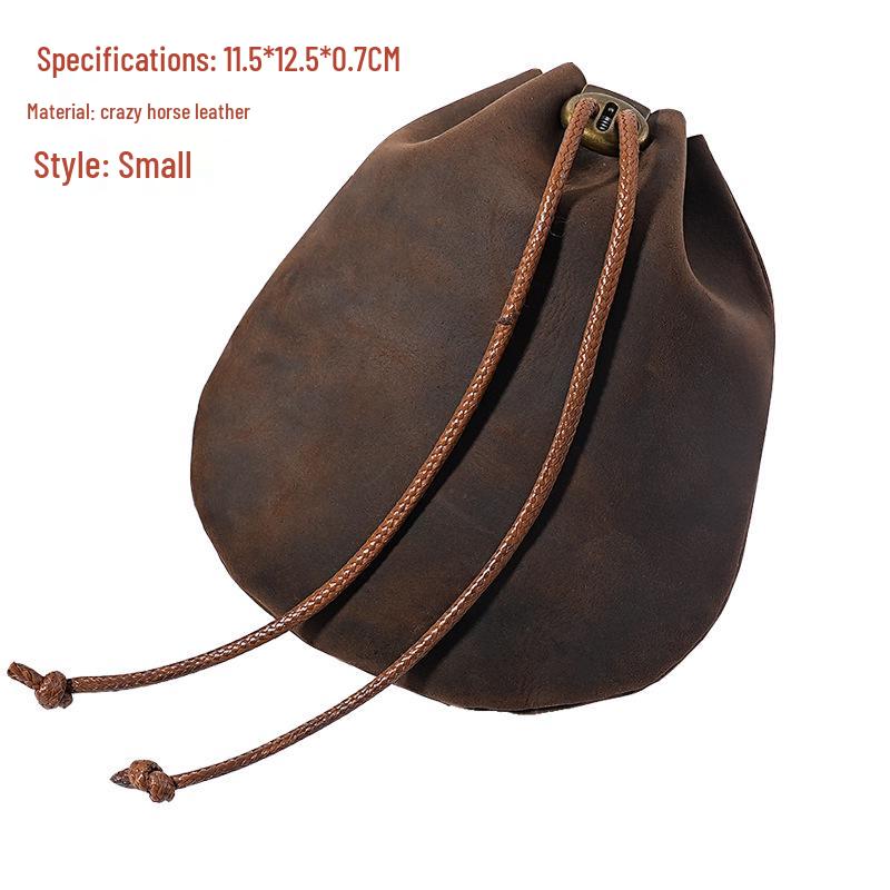 

Genuine Leather Coin & Jewelry Drawstring Bag - Crazy Horse Oil Wax Cowhide Retro Style