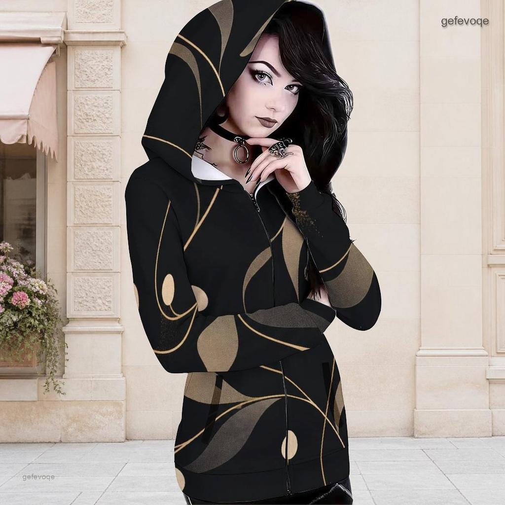 Women Plus Size Asymmetric Cutout Neck Long Sleeve Geometric Printed Fitted Hooded Shirt