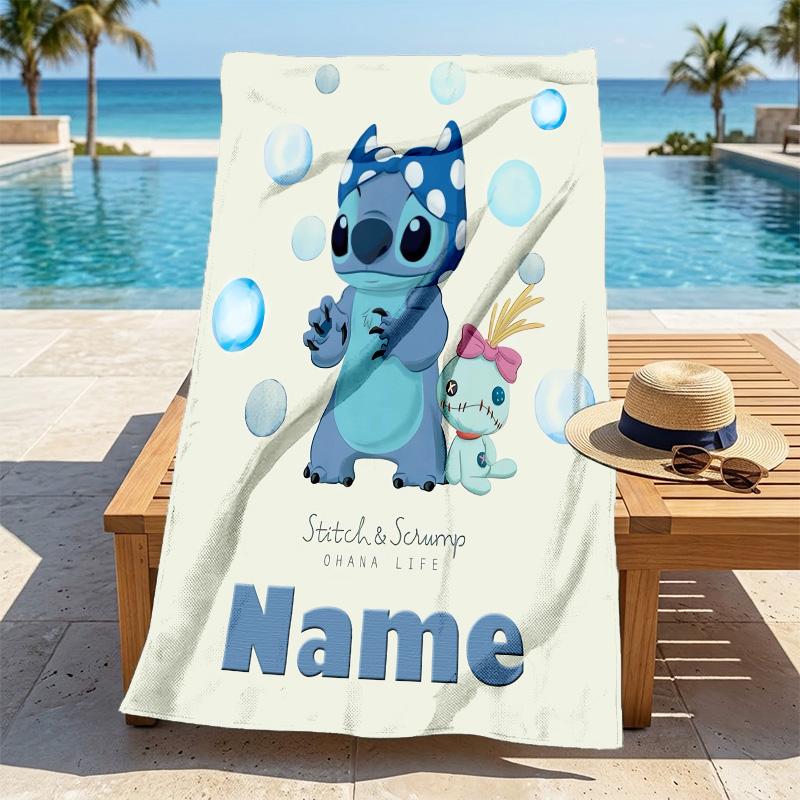 Custom Name Stitch's Sign Stylish Digital Printing Beach Towel Quick‑Drying Absorbent Blanket for Beach Pool Gym Travel