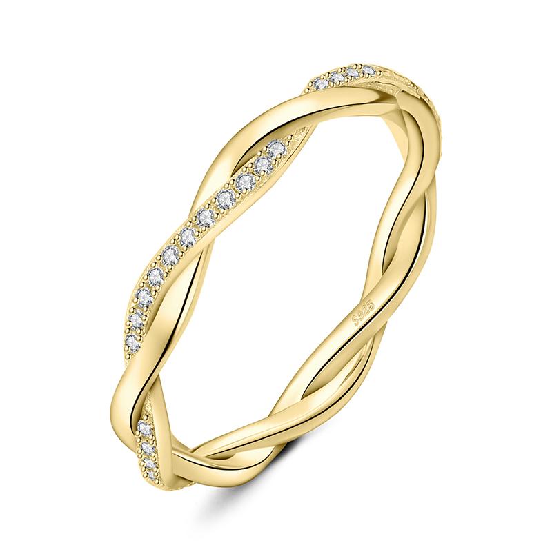 JewelryPalace Moissanite D Color Love Rope Infinity 925 Silver Stackable Band Ring for Woman Yellow Rose Gold Plated