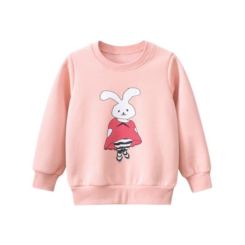 27home Children's Clothing Autumn and Winter Children's Fleece-Lined Sweater Girl round Neck Bunny Clothes Baby Single-Layer Fleece-Lined Tops