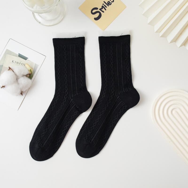 Ladies Spring and Summer New Wave Pattern Hollow Ballet Wind Breathable Boneless Tube Socks