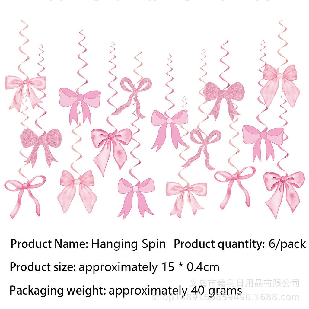 Bow Theme Party Decoration Props Pink Black Bow Birthday Banner Hanging Flag