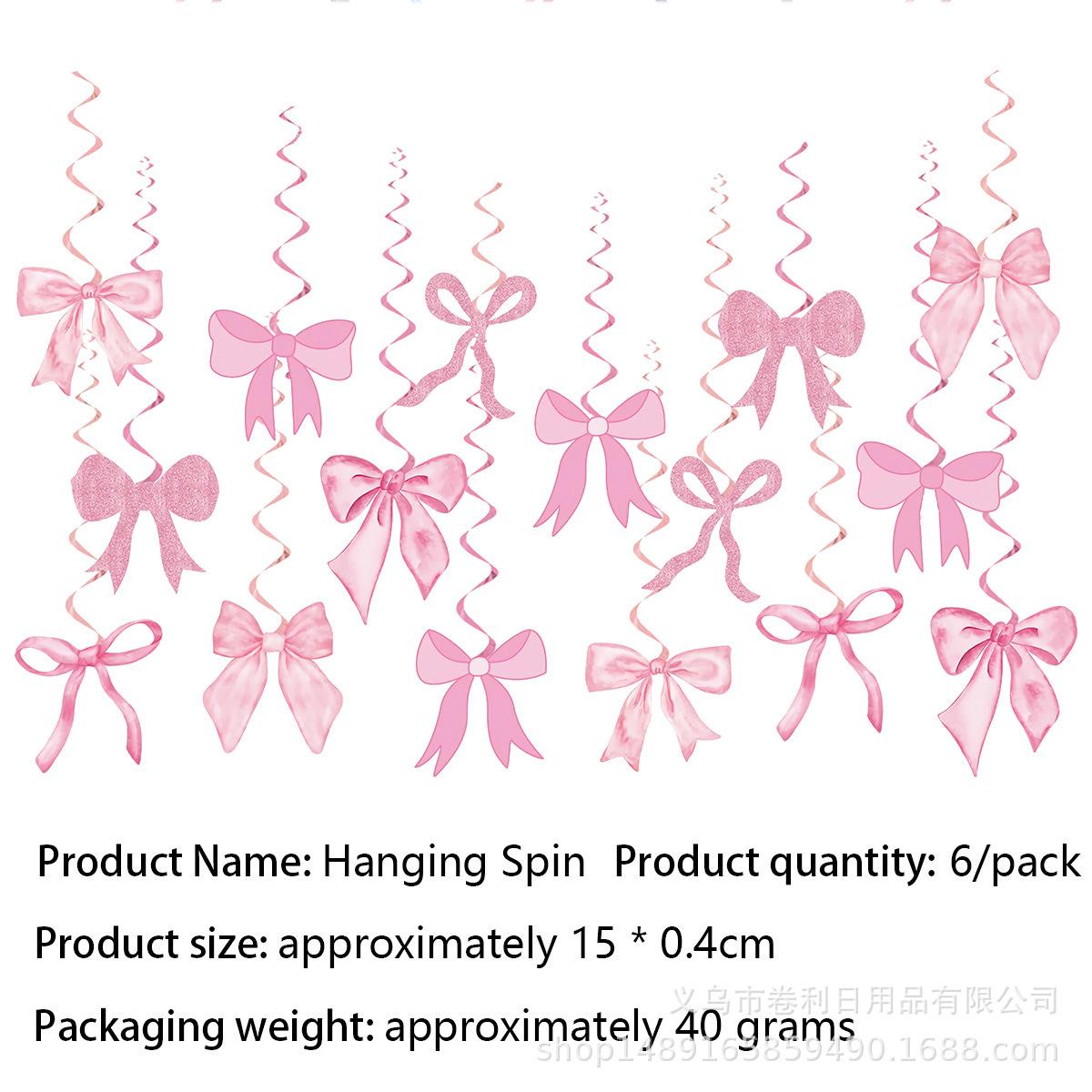 

Bow Theme Party Decoration Props Pink Black Bow Birthday Banner Hanging Flag Pink Swing 6pcs
