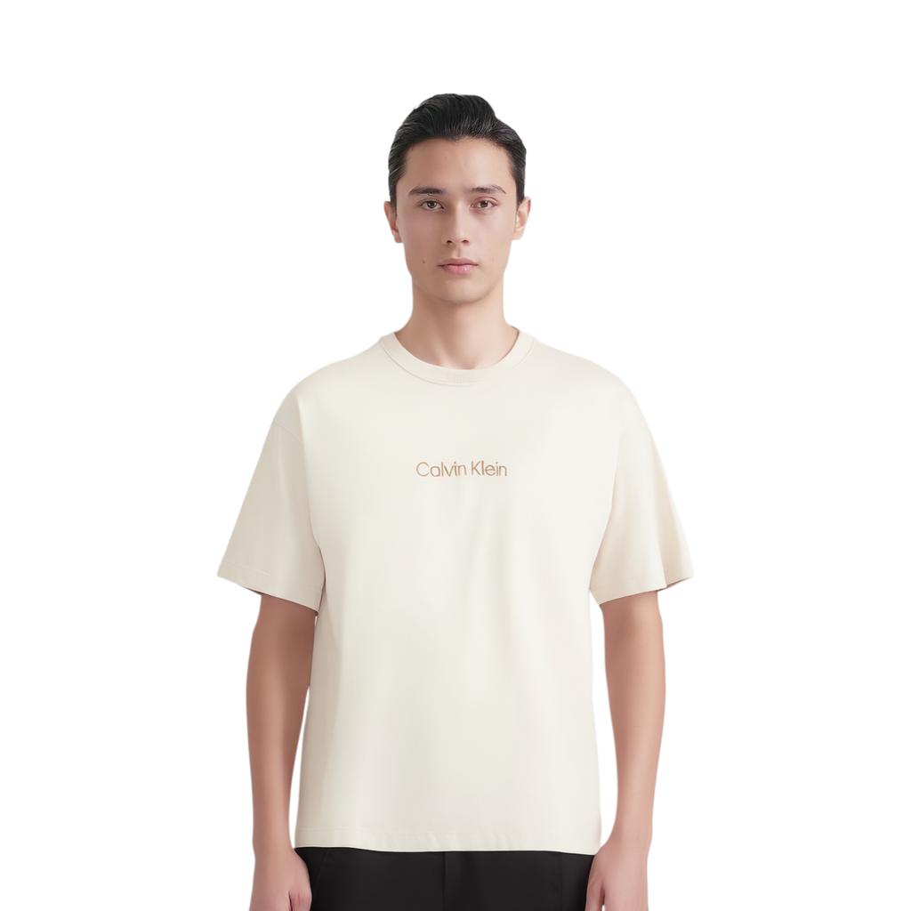 Calvin Klein Loose Fit Crew Neck Short Sleeve T-Shirt Unisex Tops Cream 40HM228-CKS