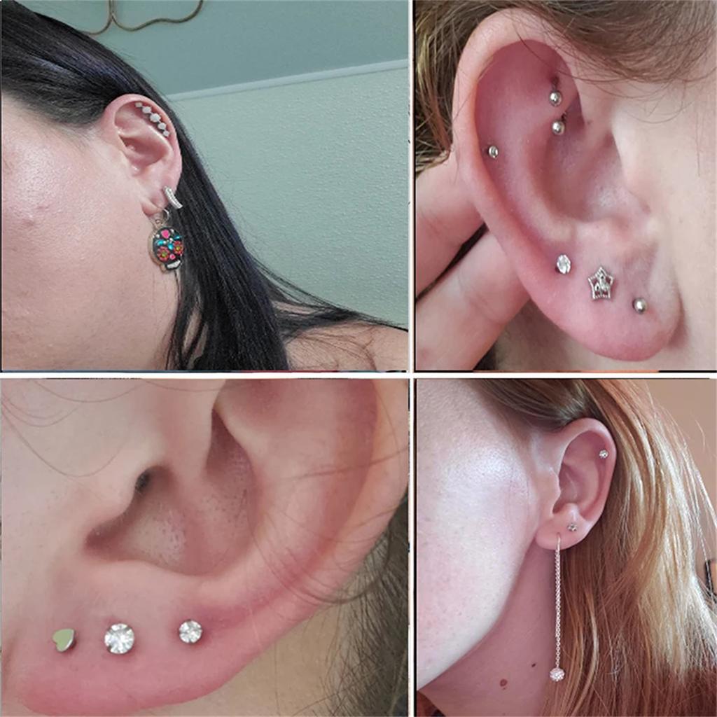 2pcs Hypoallergenic Stainless Steel Cartilage Stud Earrings,Eye Flame Moon Barbell Back Stud Cubic Zirconia Piercing Jewelry