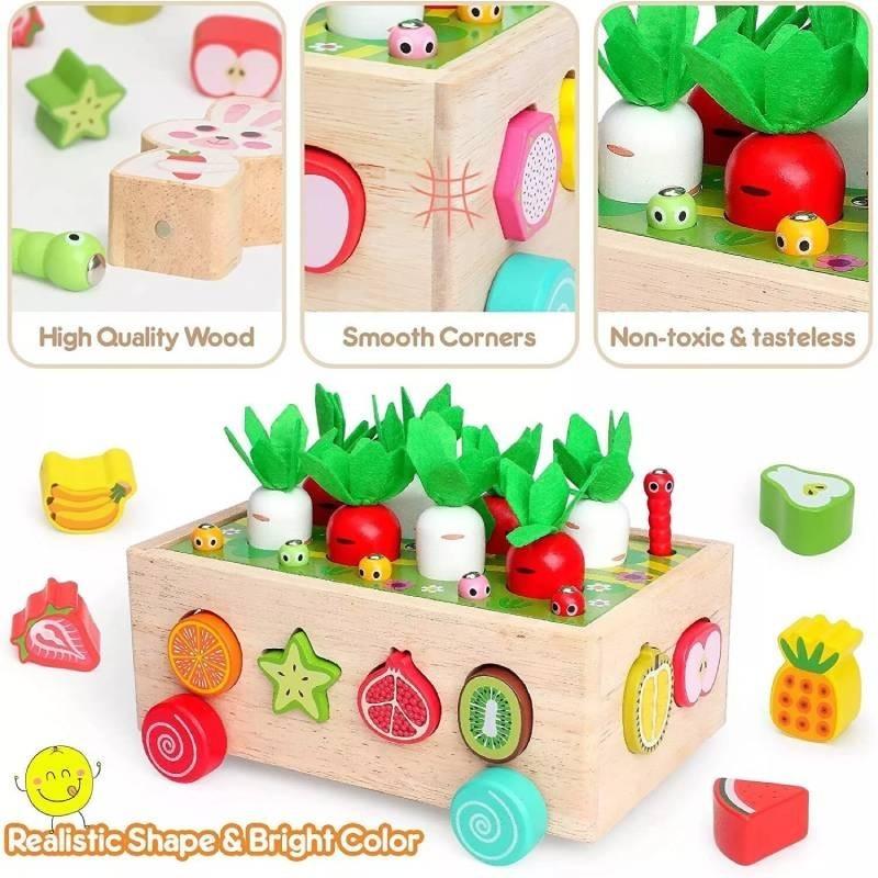 Colorful Educational Wooden Farm Fishing Shape Matching Car Toys For Kids