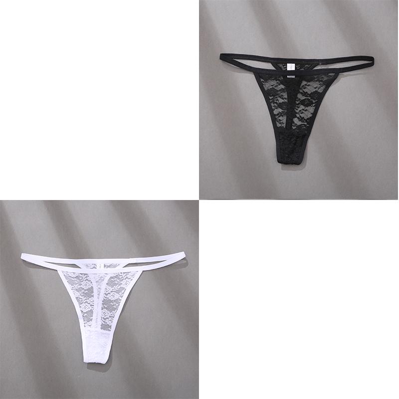 2Pcs/Set Sexy Women Low Waist Lace Panties Thongs Solid Hollow Out Transparent G-String Underwear Lady T-Back Intimate Lingerie