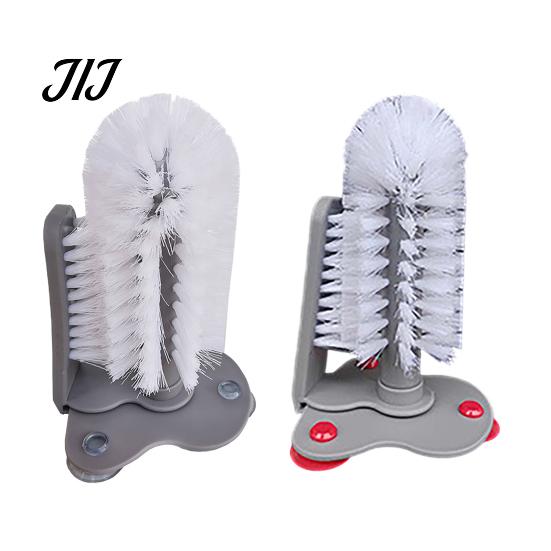 Durable Plastic Scrubber Suction Cup Bottle Brush, Wall Mounted Rotating Cleaning Scrubber, Home Kitchen Gadget Thick Bristles Sink Accessory