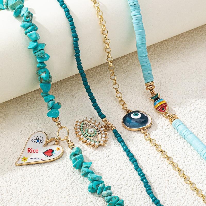 Ethnic Style Blue Natural Stone Beads Choker Necklaces For Women Bohemia Geometry Pendant Necklace Trendy Neck Jewelry