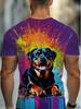 Printed Design – Not Textured] Splash Color Rottweiler Printed Plus Size Men's Short Sleeve T-Shirt, Extra Loose Fit, Crew Neck Casual Summer Men's