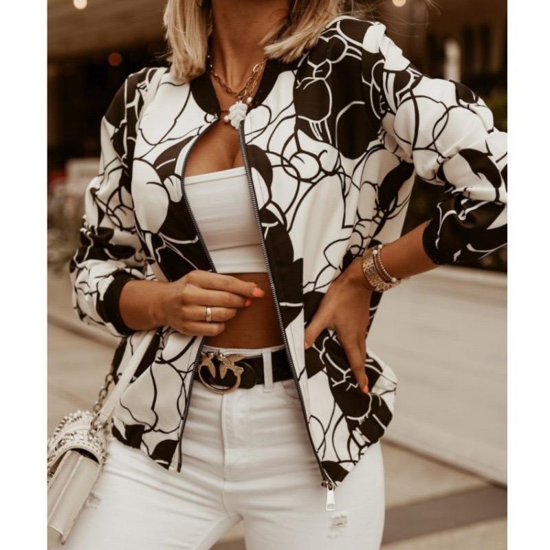 Long Sleeved Printed Short Jacket for Women's Clothing