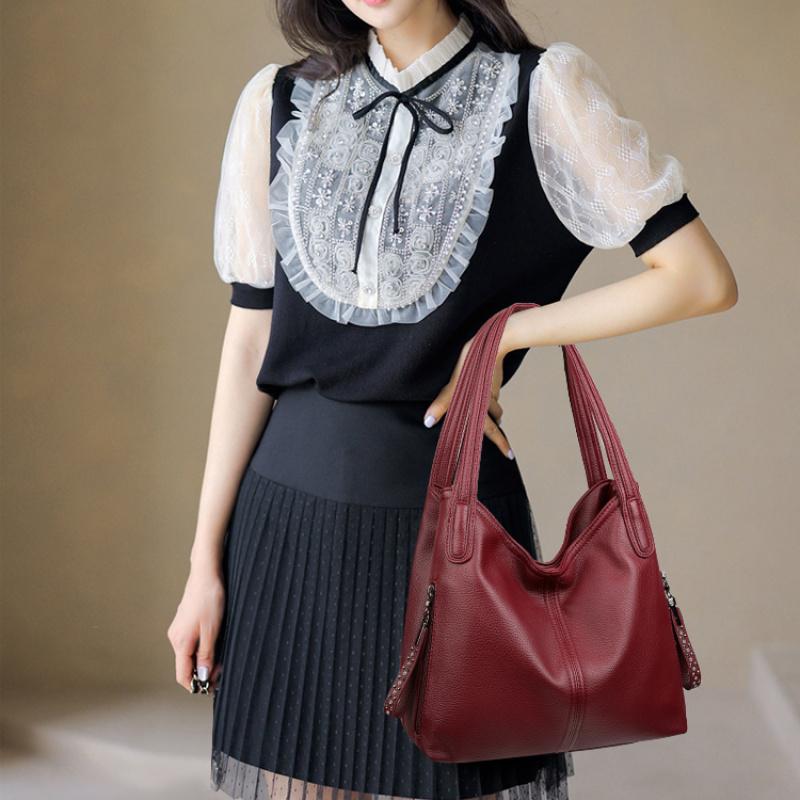 Women PU Leather Hobo Shoulder Bag Large Capacity Soft Handbag Fashion Casual Top‑handle Tote Bag Multi‑pocket Daily Shopping Work Hand Bag For