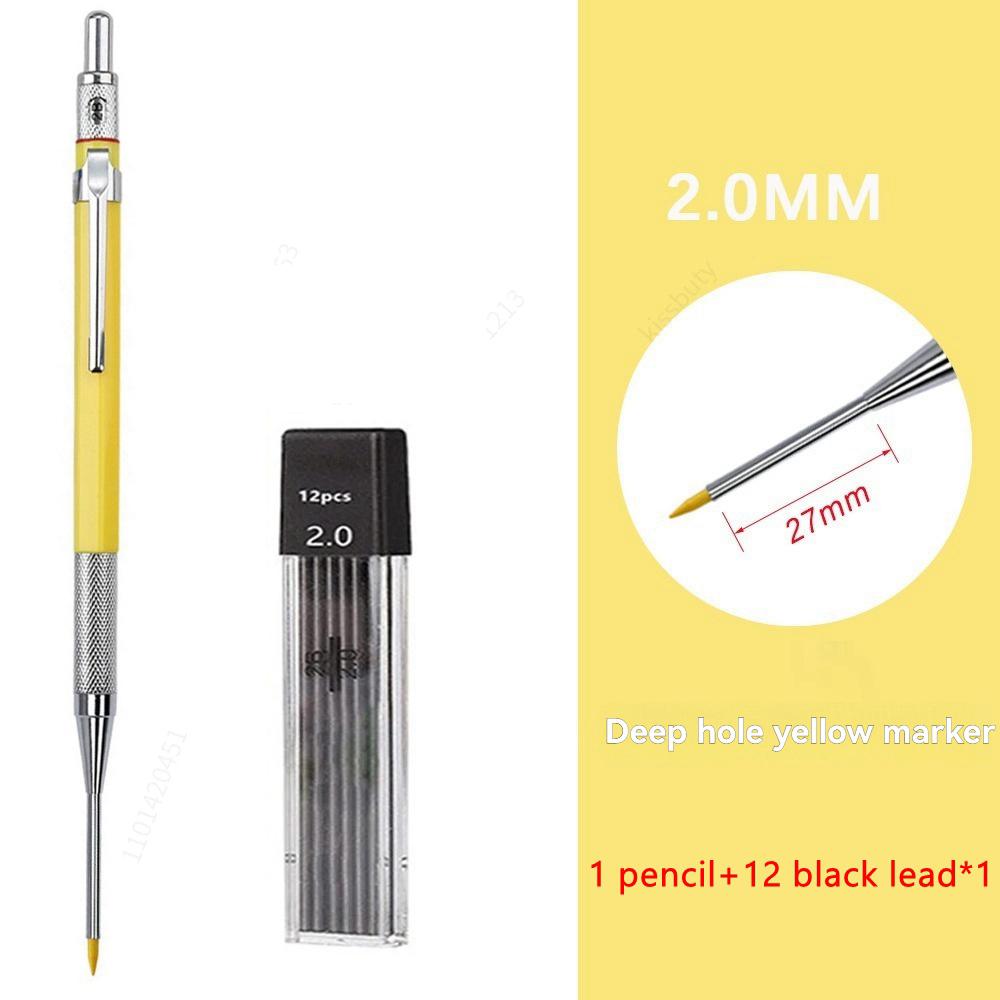 30mm Deep Hole Long Nib Mechanical Pencil Set Solid Carpenter Woodworking Tools 2.0mm 12 Colors Refill Construction Tools