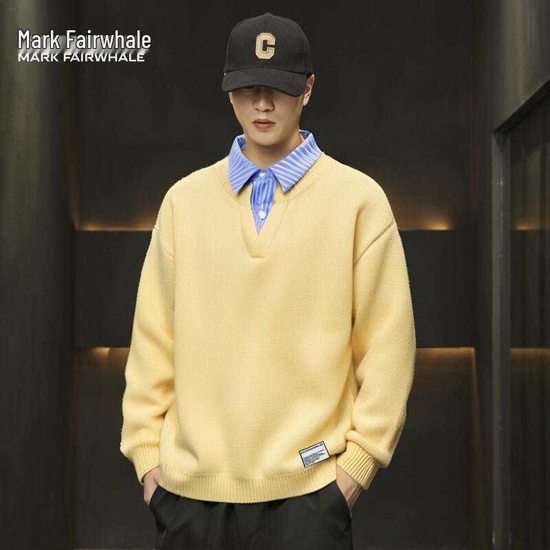 Mark Fairwhale Men's Faux Two-Piece Contrast Stitch Knit Sweater