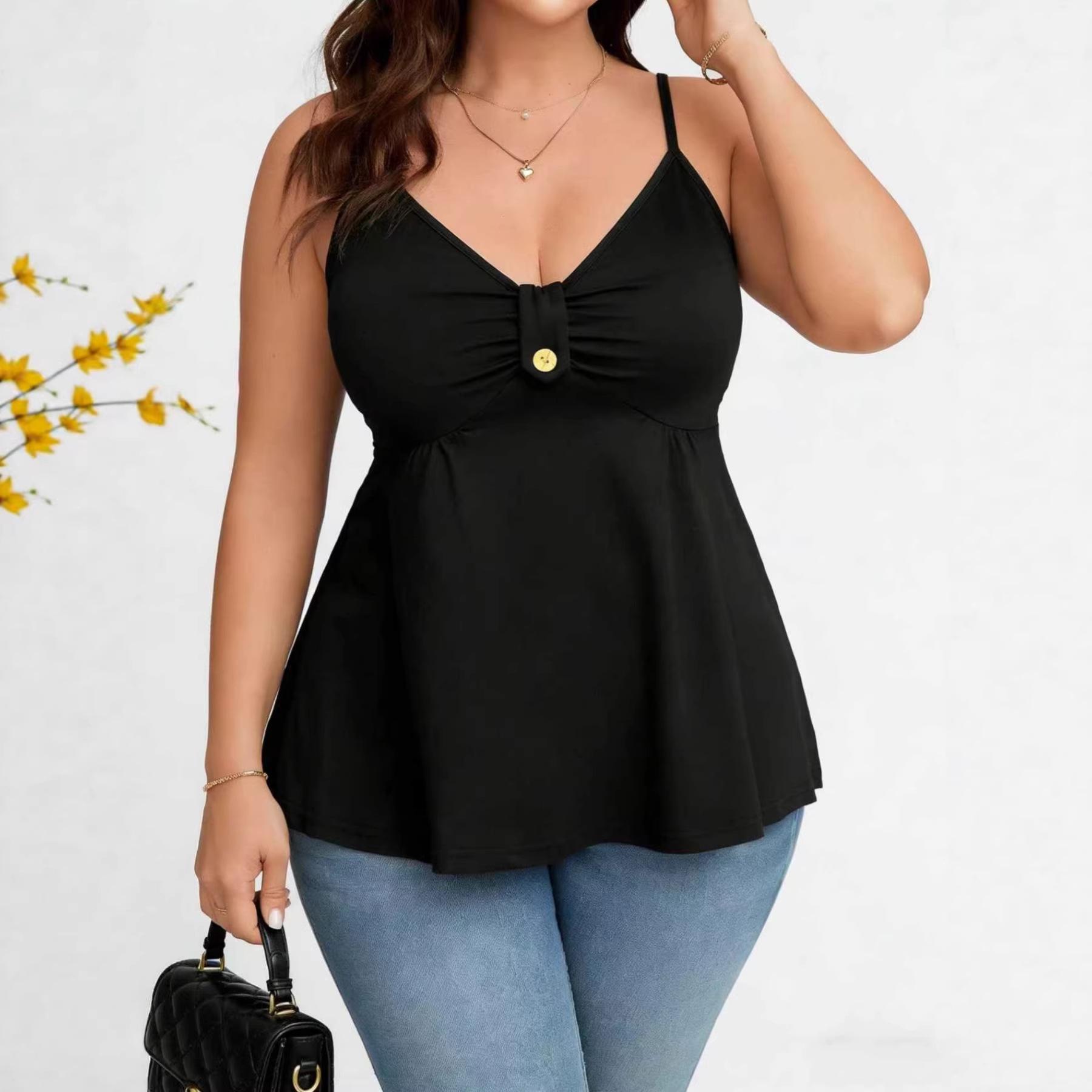 

2026 Plus Size Women s Elegant V-neck Summer Dress with Adjustable Straps 1XL чорний