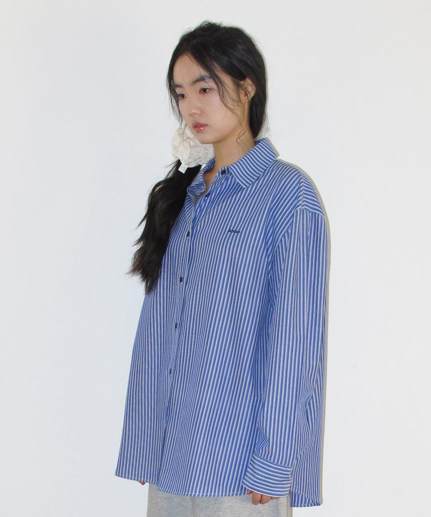 AMES-WORLDWIDE Over Fit Stripe Shirts Blue