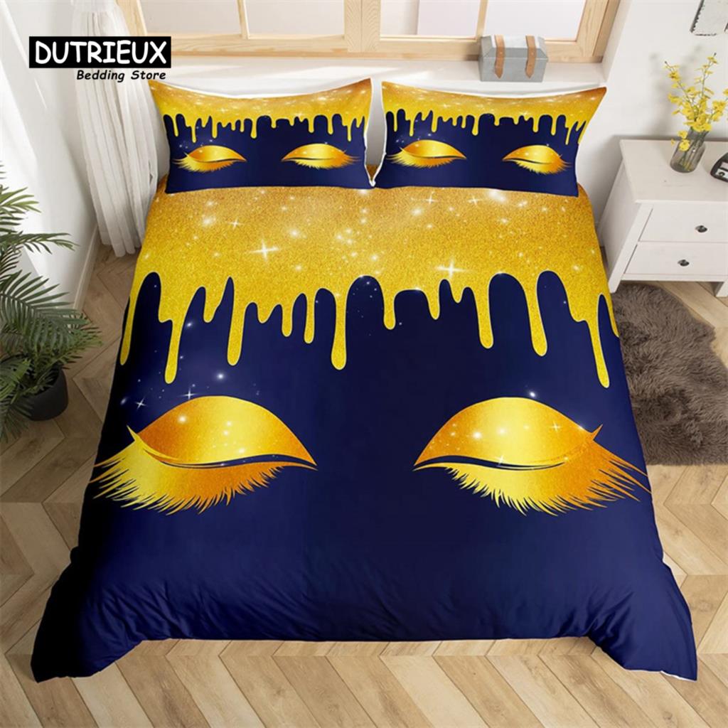 Eyelash Duvet Cover Set Eyes Pattern Design Comforter Cover Microfiber Girly Priness Style Glitter Twin King Queen Bedding Set