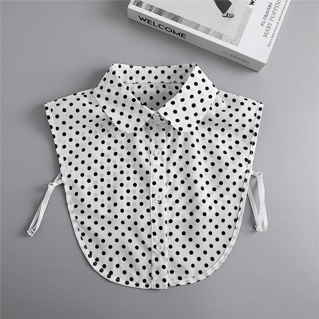 Cotton Front Tie for Women Polka Dots Fake Collar Laides Lapel Detachable Collar Shirt Female False Collar Necklace Dress Decor