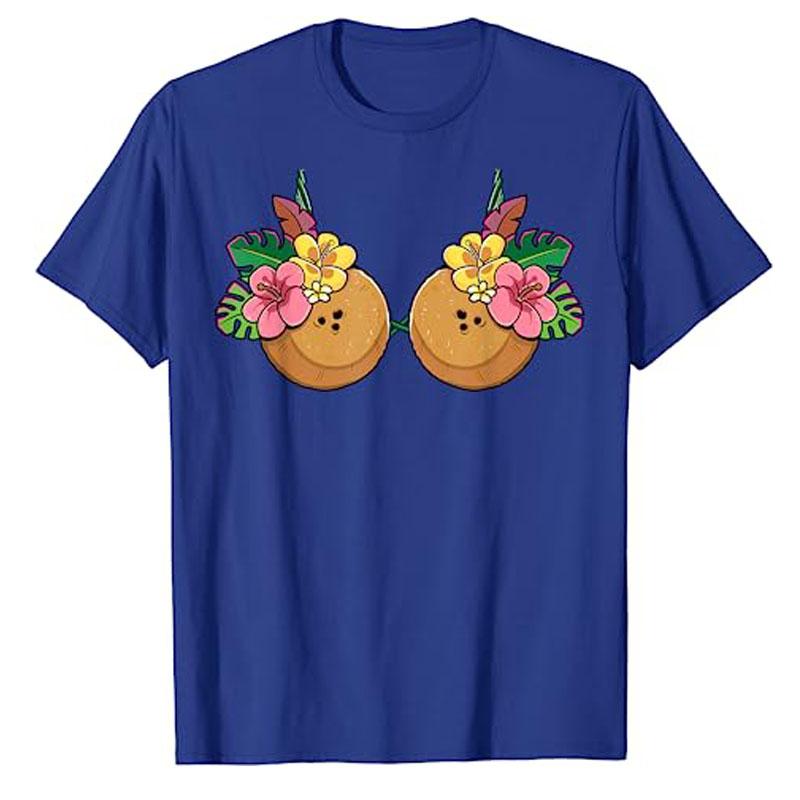 Coconut Bra Costume Hawaiian Tropical Luau Party Women T-Shirt Beach & Luau Soiree Graphic Tee Tops Summer Fashion Party Clothes