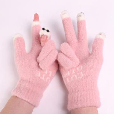 Gloves Cute Woolen Knitted Gloves Winter Thickened Warm Gloves Outdoor Leaky Finger Touch Screen Cold Proof Gloves Warm Gloves