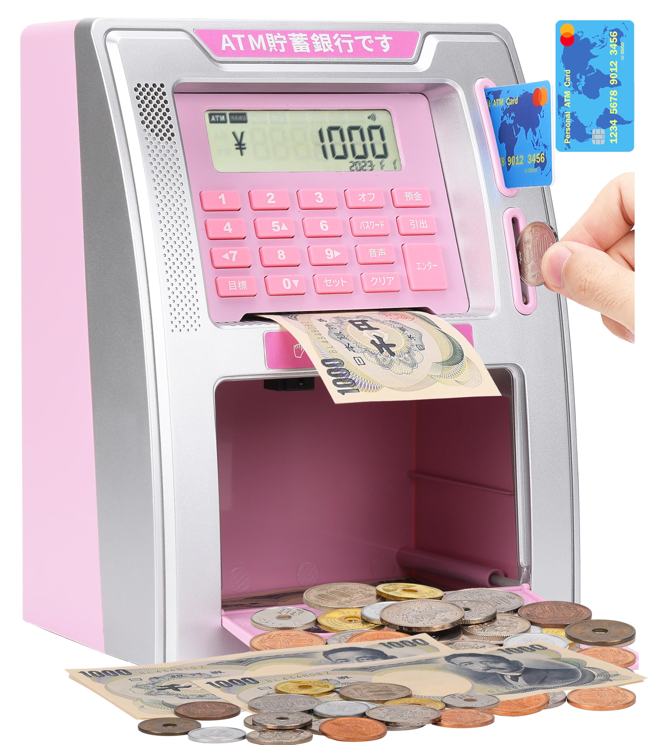 

[2026 Edition] Kids ATM Piggy Bank (Japanese Yen Compatible) with Power Off Memory Function, Real Debit Card Compatible, One-Key Shutdown Function, C