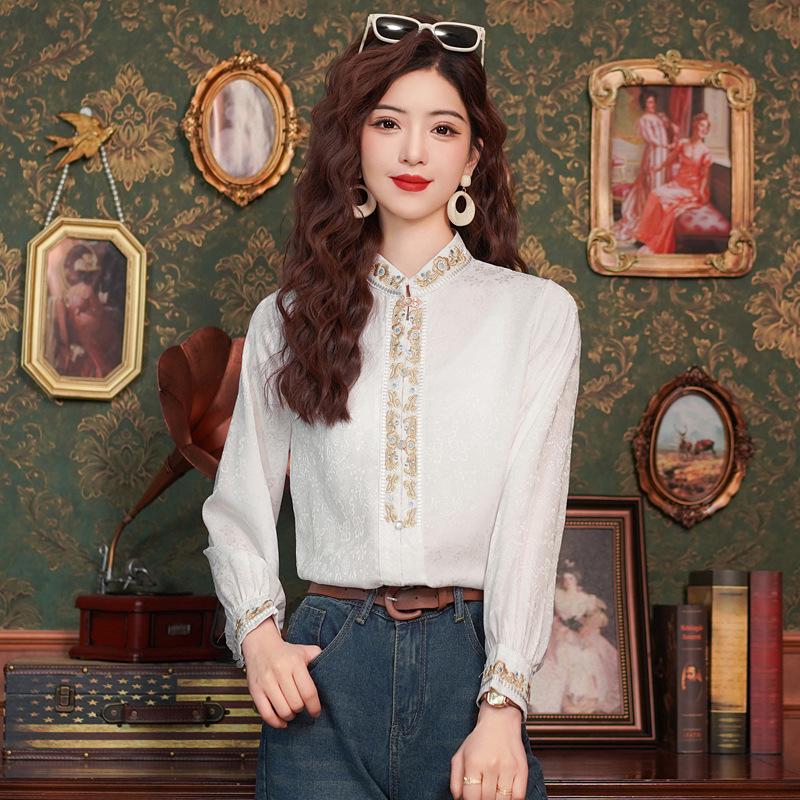

2025 Spring Women s Embroidered Chinese Style Top: Retro Hong Kong Inspired Hanfu Shirt L белый