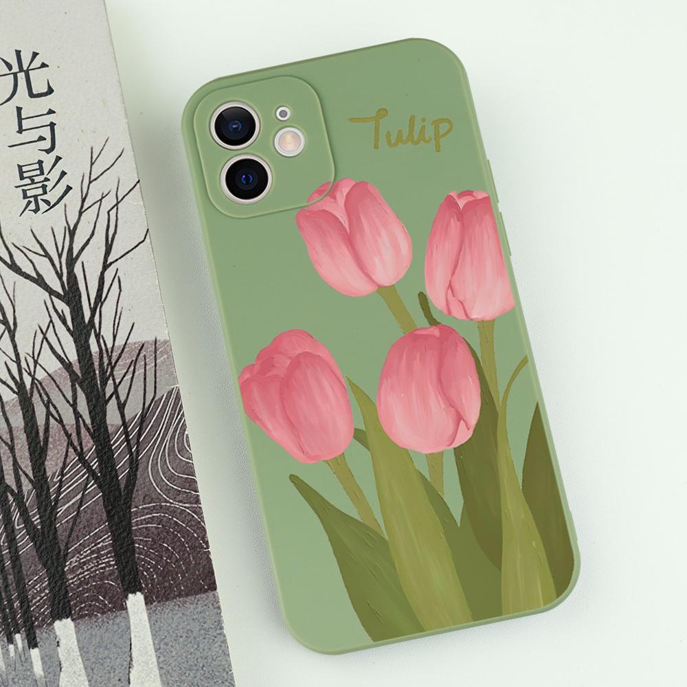 Elegant Tulip Flower Phone Case For iPhone 16 15 14 13 12 11 Pro Max Mini X XS SE4 7 8 Plus 16E Shockproof Silicone Soft Cover