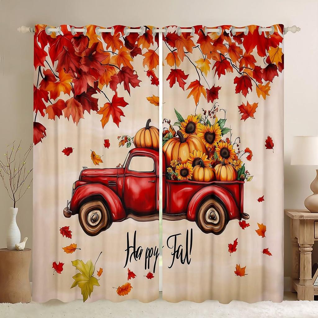 Rustikales Thanksgiving Truthahn Vorhang Glücklicher Herbst Alle Vorhänge Herbsternte Schlafzimmer Bauernhof Kürbis Fenster Verdunkelnd Polyester Ideal Für Schlafbereich