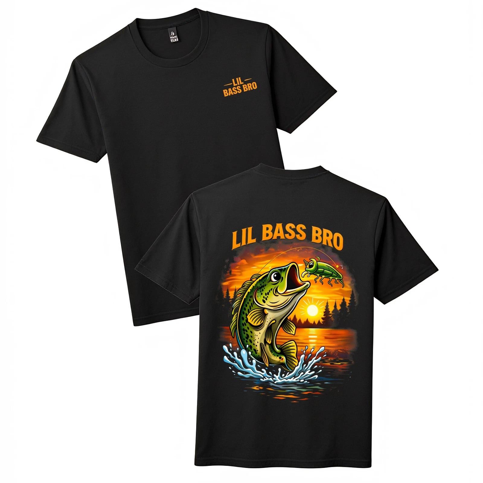 

Vintage Bass Fishing Kids Graphic T-Shirt-Lil Bass Bro Sunset Youth Tee S