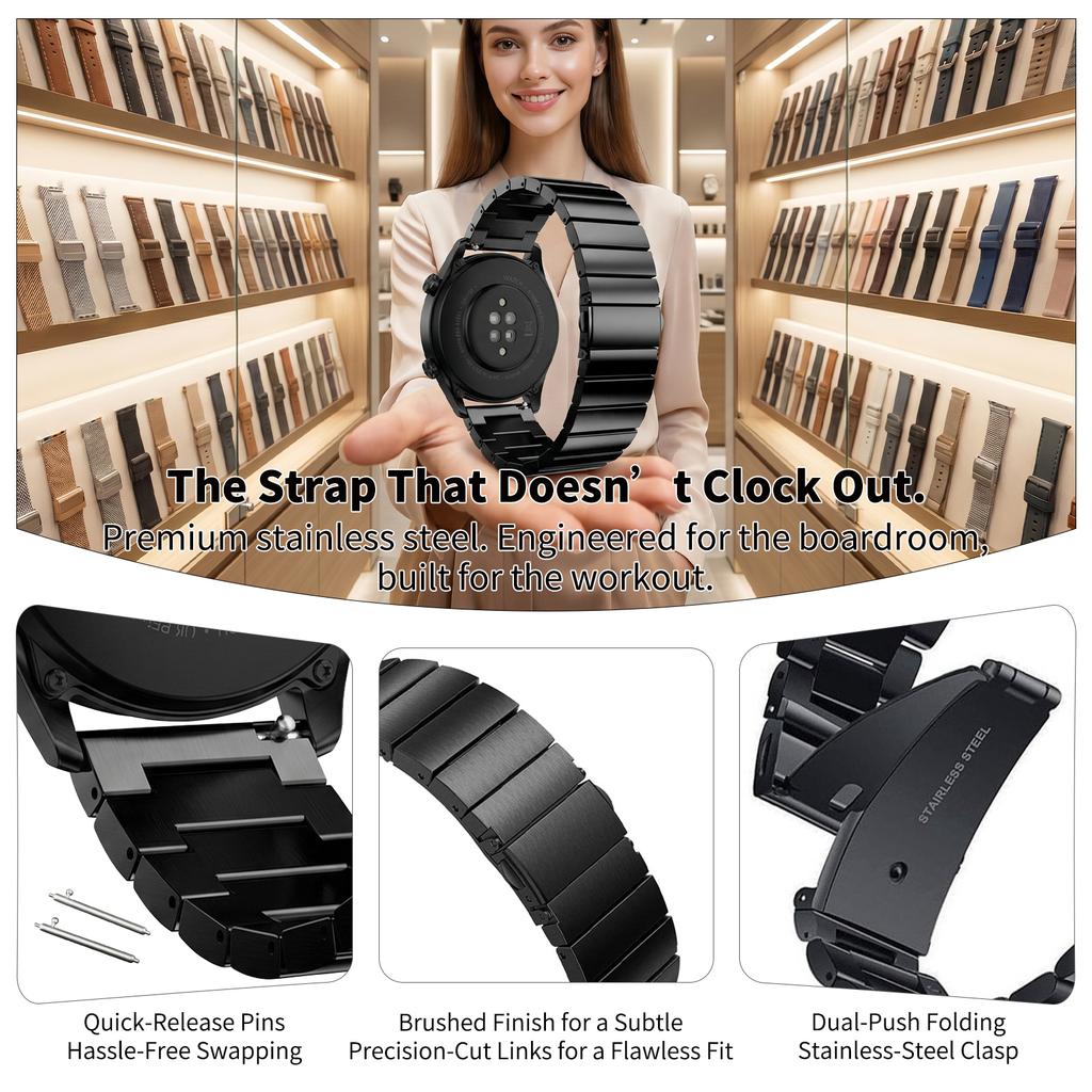 18/20/22mm Stainless Steel Band for Huawei GT 6 Pro 5 Runner 2 Amazfit Bracelet for Garmin 265 265S 255 255S Venu 4 3 3S Straps