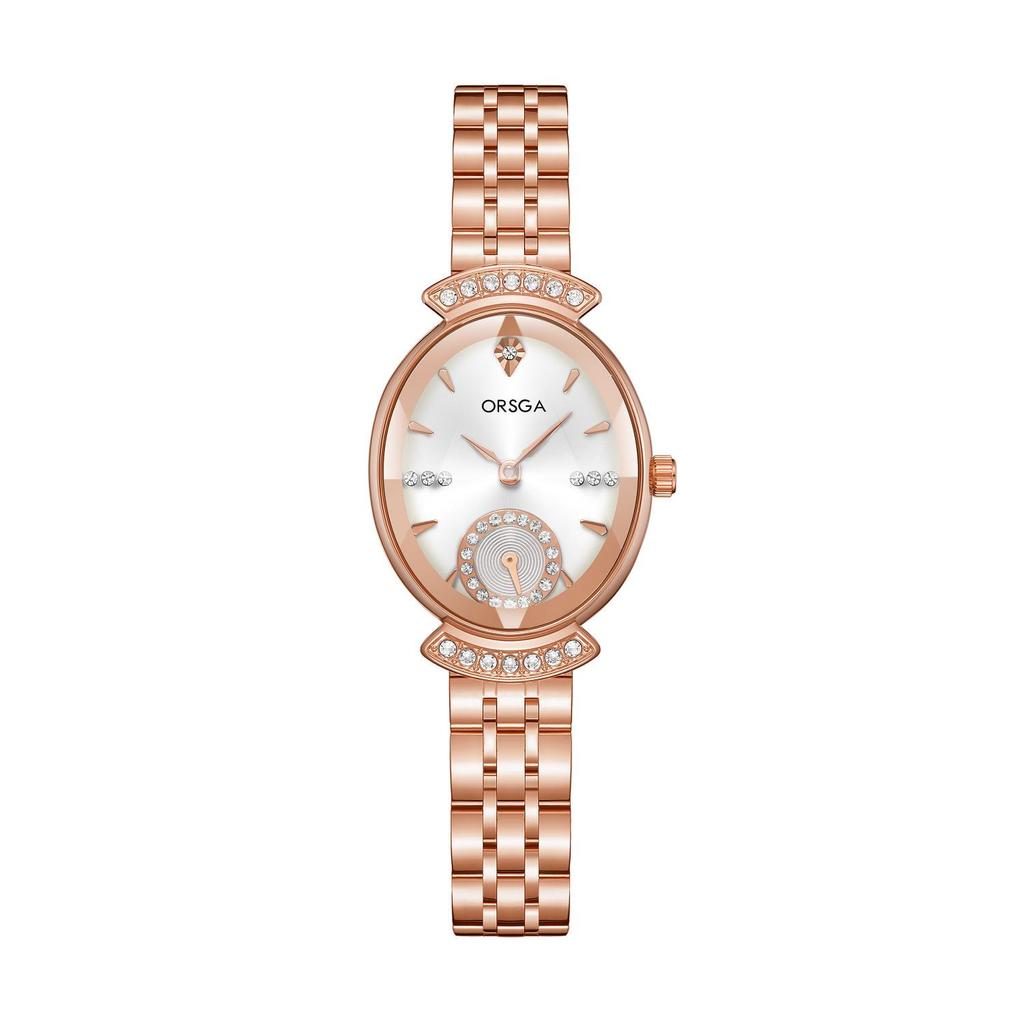 ORSGA Women's Oval Diamond-set Fashion Watch with Prismatic Mirror and Quartz Movement