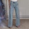 Women's Full Diamond Washed High-Waisted Straight-Leg Denim Pants