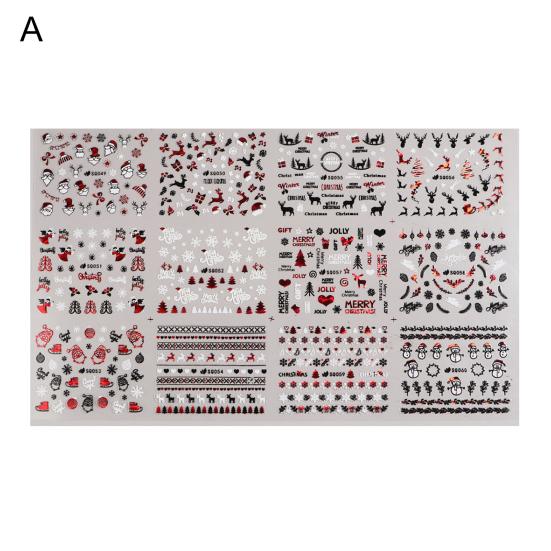 Autocolant pentru unghii Model rafinat Culoare vibrantă Efect de lungă durată Detașabil ușor de aplicat PVC decorativ Elan de Crăciun