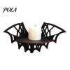 Spooky Bat Theme Shelf Halloween Wooden Corner Shelf, Black Wall Mounted Candle Holder Stand, Party Ornament Gothic Decor Display Rack for Home Party,