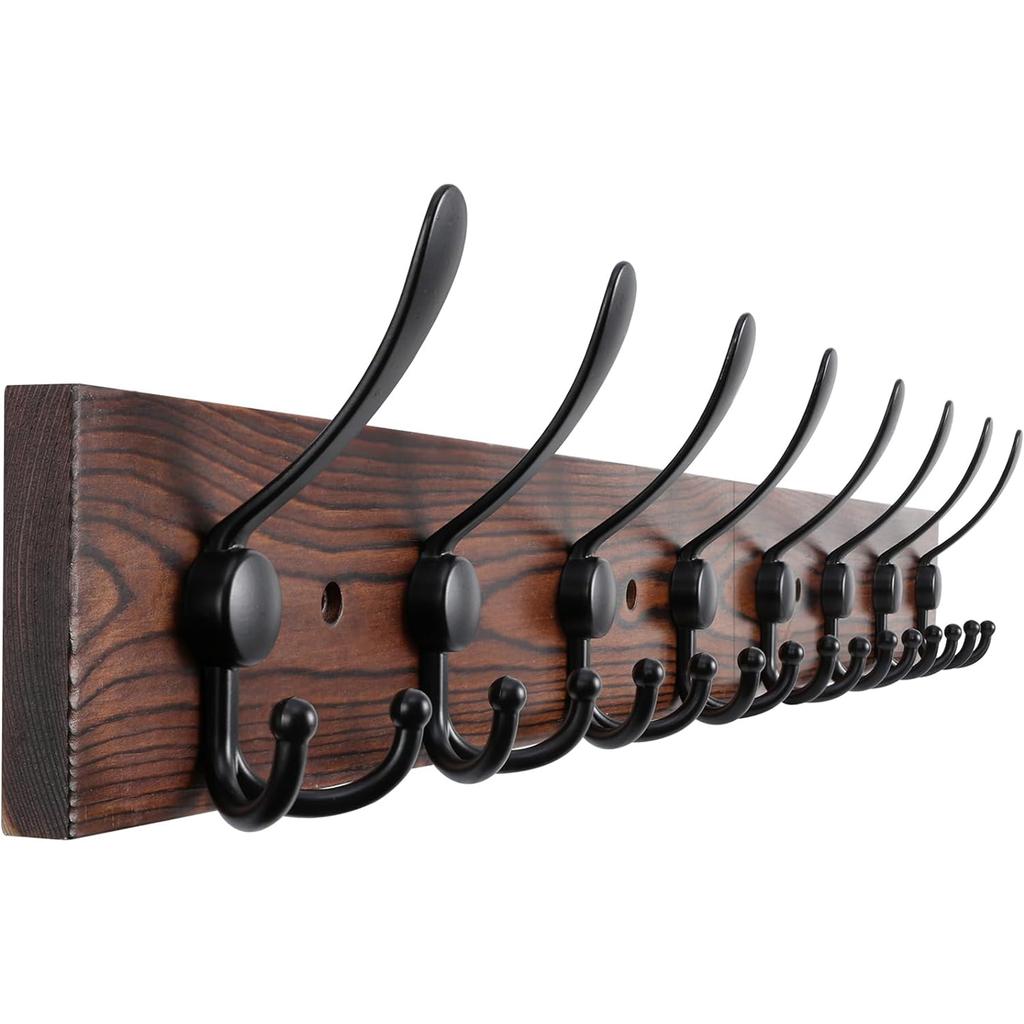 Wooden Wall Coat Rack with 8 Triple Hooks for Hanging Coats Backpacks Rustic Large Coat Hanger for Mudroom, Farmhouse Entryway