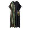 Summer Thin Cotton Linen V-neck Short Sleeved Long Dress for Women