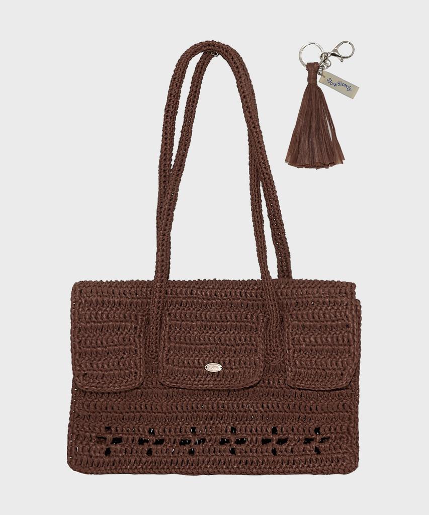 Slowslowly Lily Handmade Crochet Raffia Hermetic Shoulder Bag (+Gift Tassel Keyring Included) _ Brown